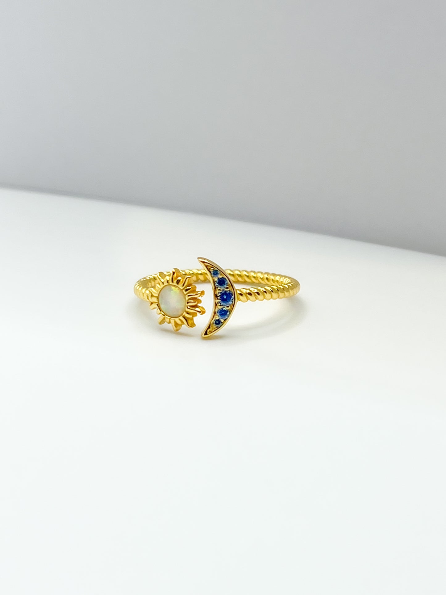 Adjustable Gold Sun & Moon Ring