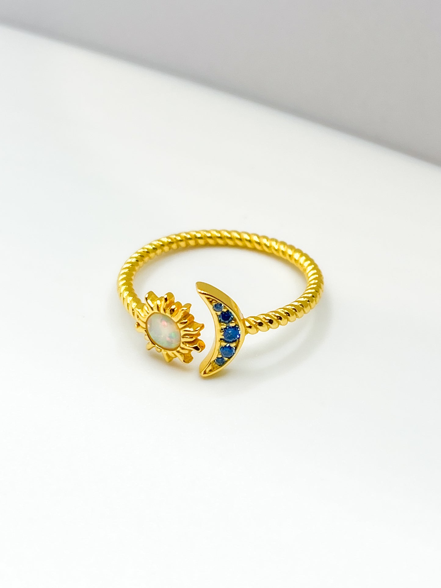 Adjustable Gold Sun & Moon Ring