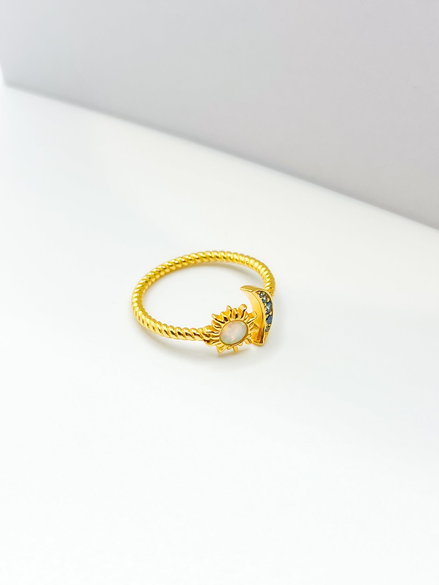 Adjustable Gold Sun & Moon Ring