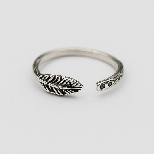 Luxury 925 Sterling Silver Feather Ring