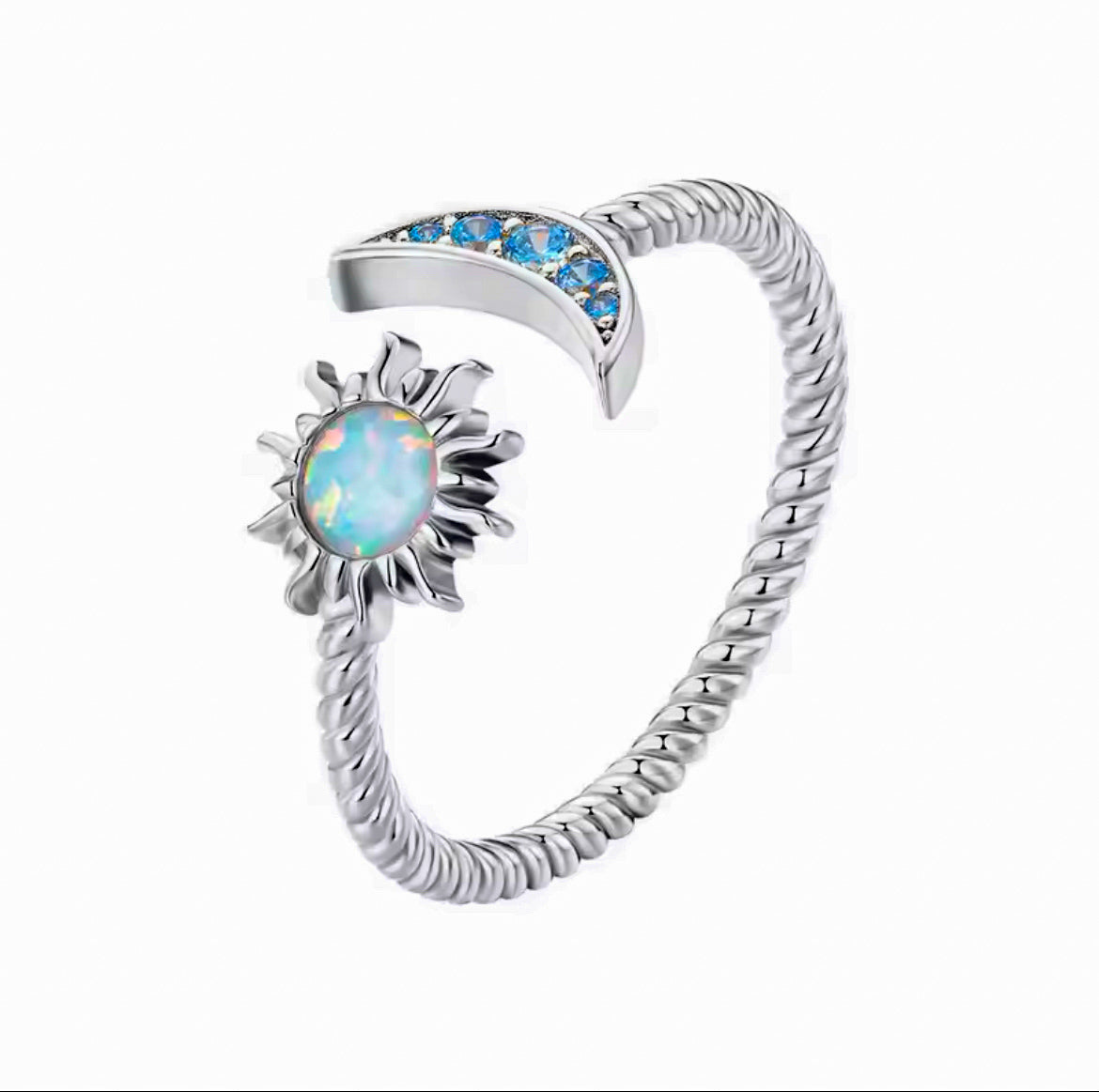 Sun and Moon Ring – 925 Sterling Silver Adjustable Band