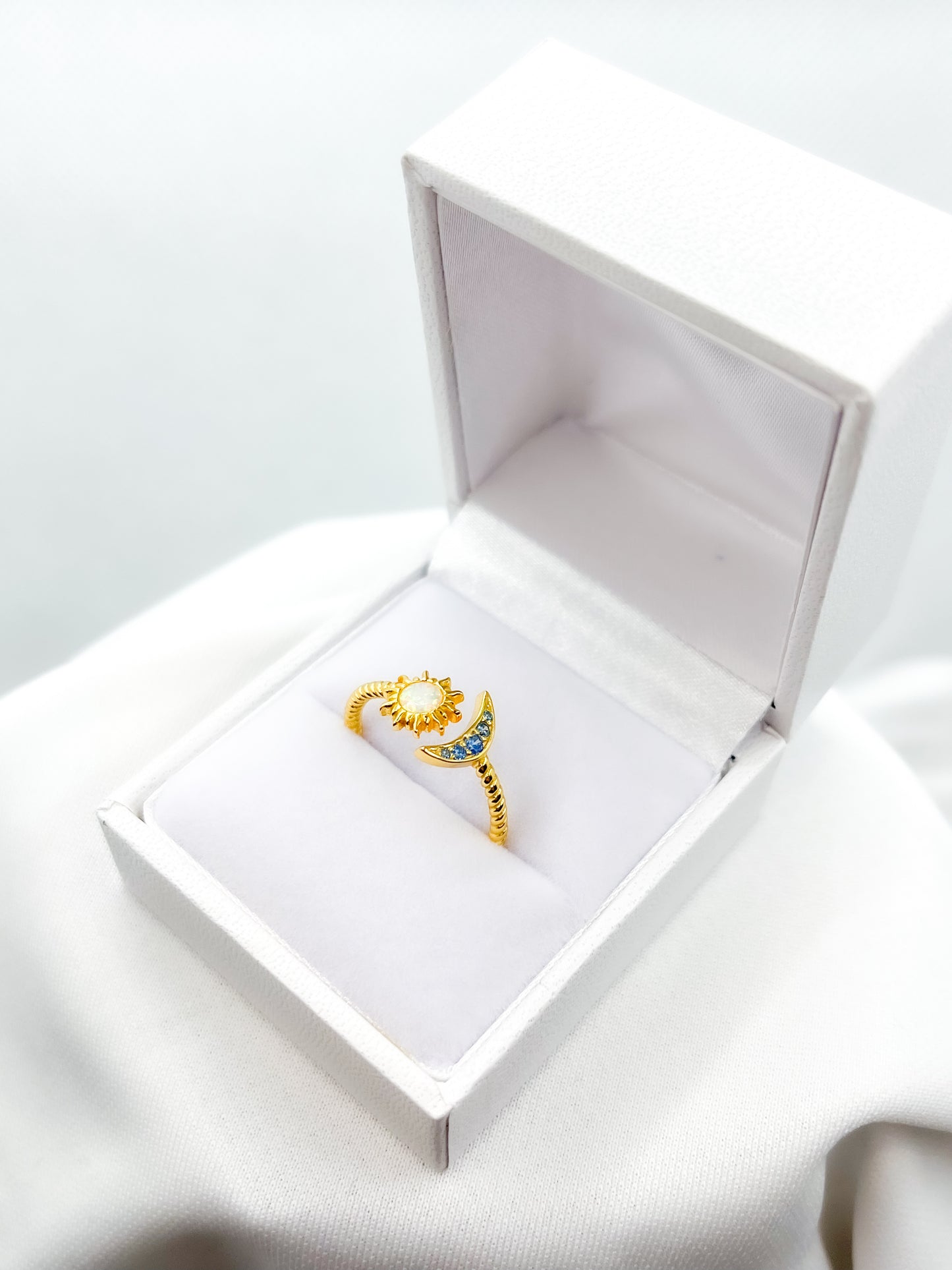 Adjustable Gold Sun & Moon Ring