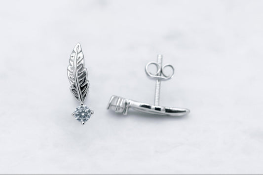 Feather Stud Crystal Gem Earrings