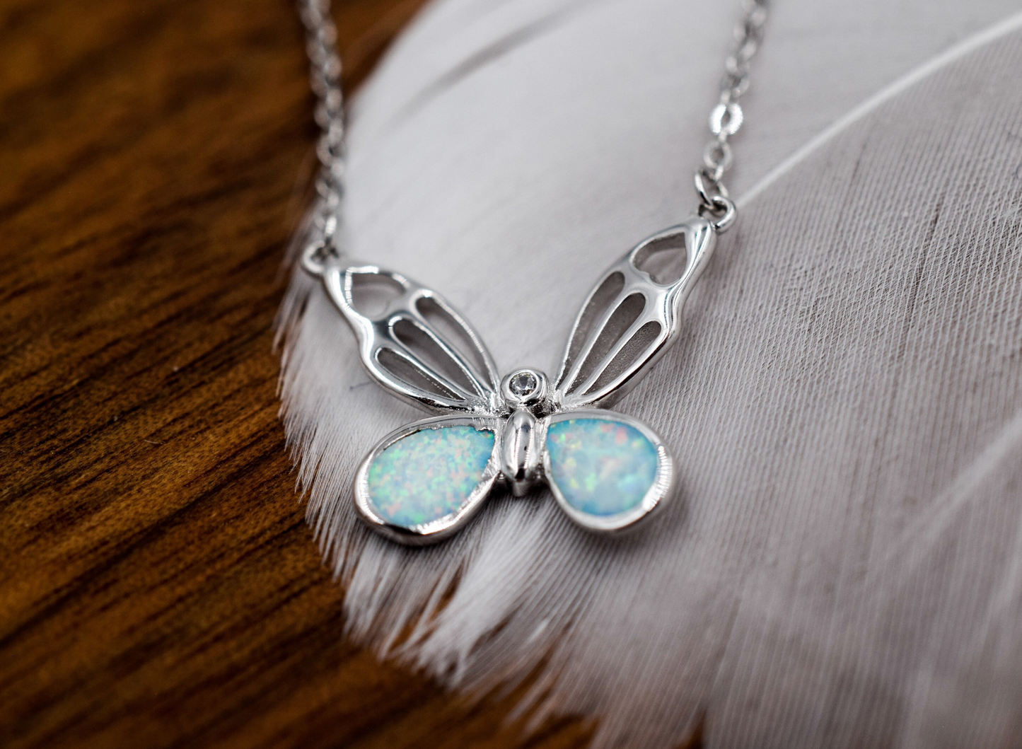 Butterfly Necklace with Baby Blue Gemstone