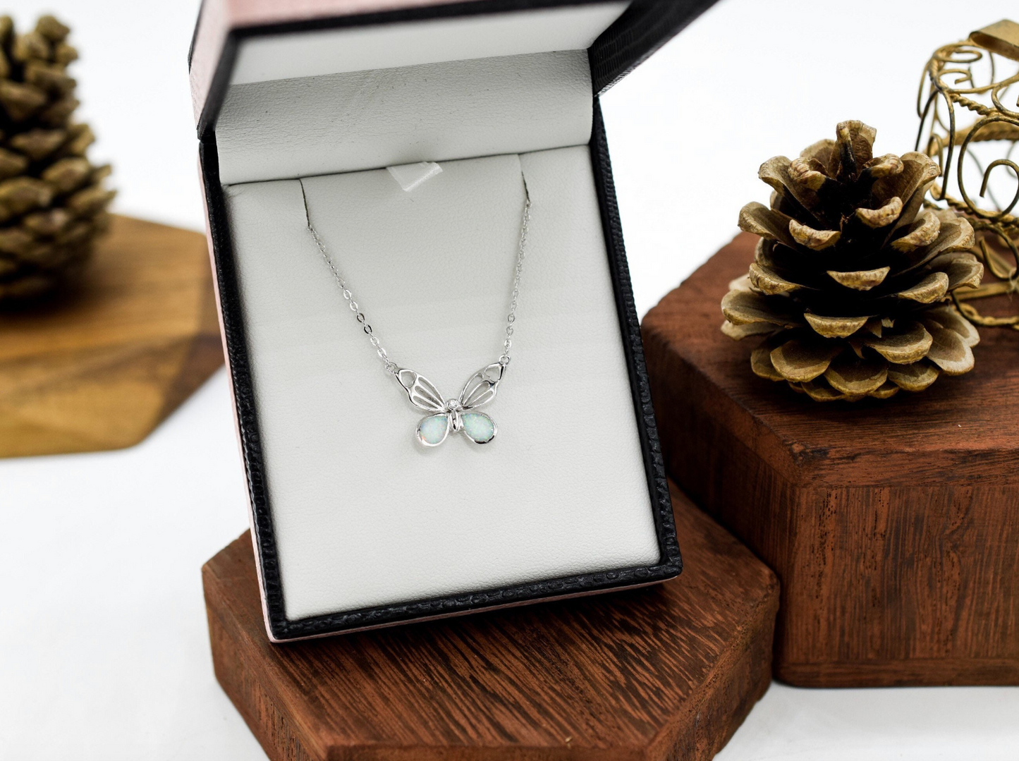 Butterfly Necklace with Baby Blue Gemstone
