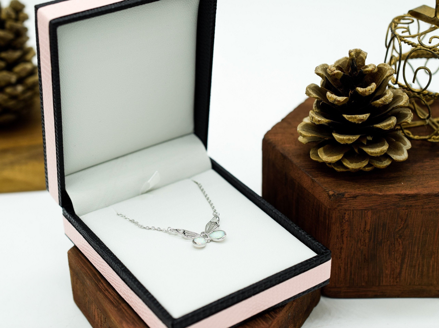 Butterfly Necklace with Baby Blue Gemstone