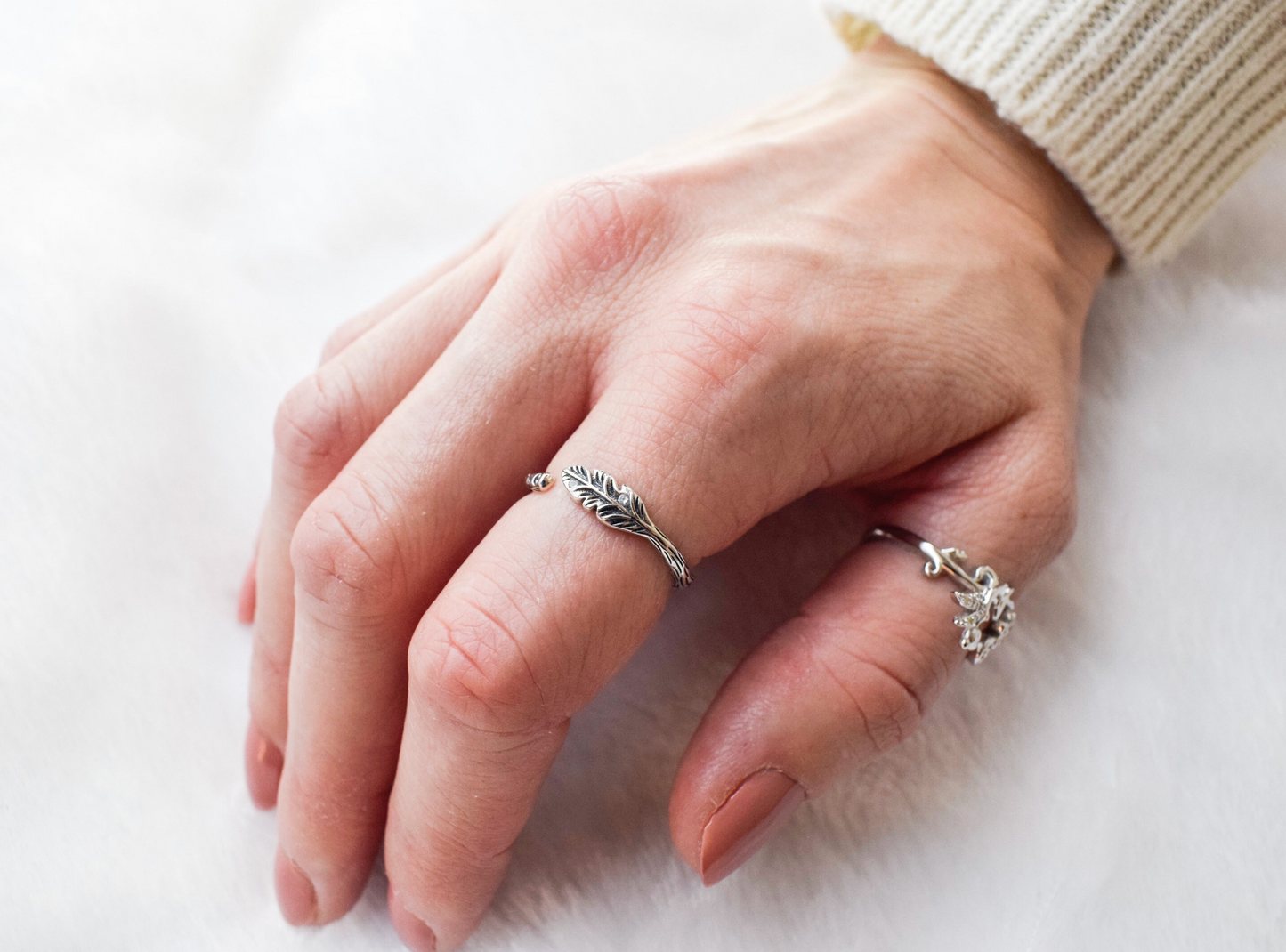 Luxury 925 Sterling Silver Feather Ring