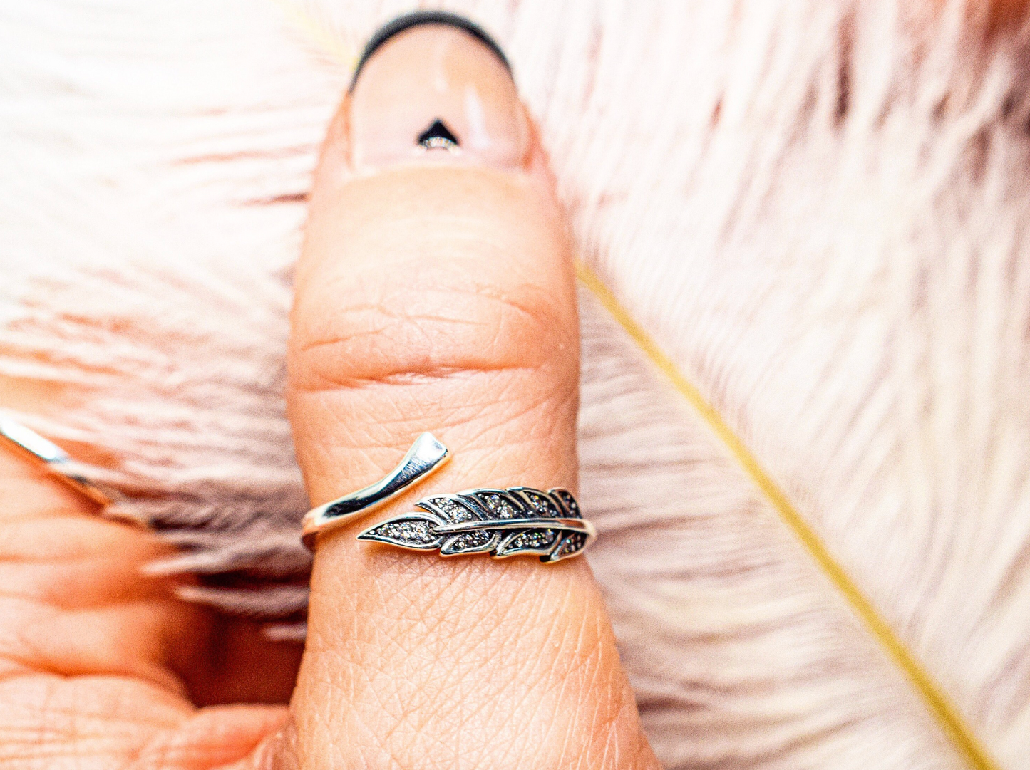 S925 Zirconia Crystal Feather Ring