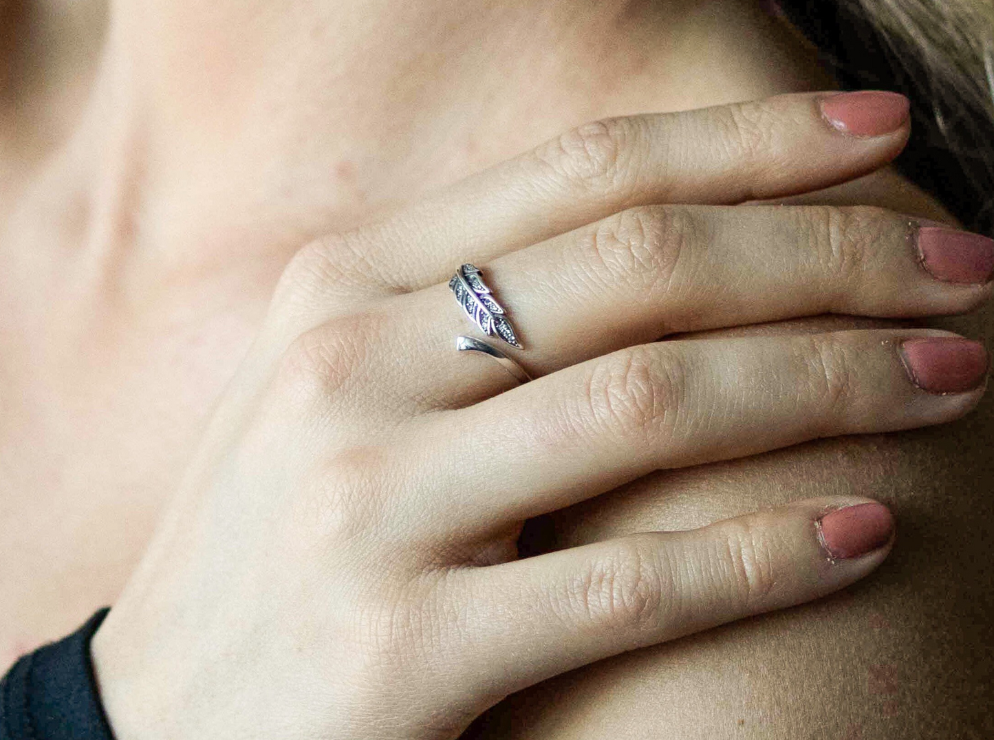 S925 Zirconia Crystal Feather Ring
