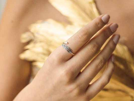 S925 Zirconia Crystal Feather Ring