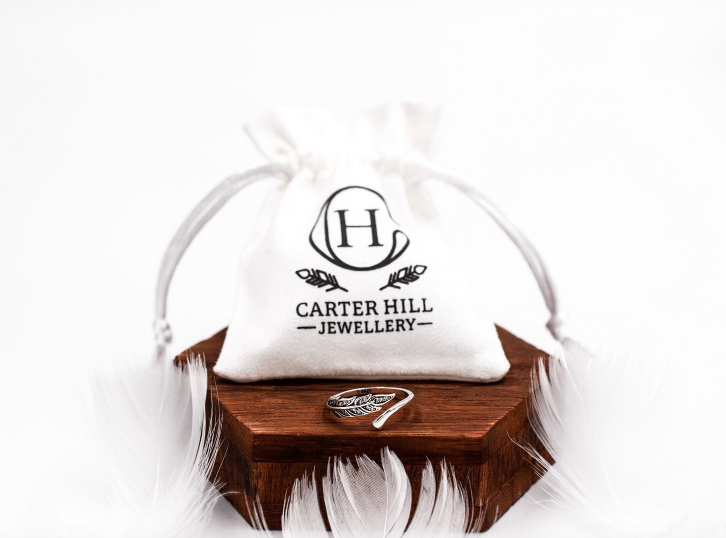 S925 Zirconia Crystal Feather Ring