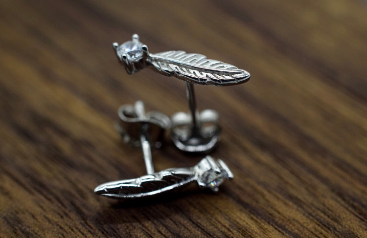 Feather Stud Crystal Gem Earrings