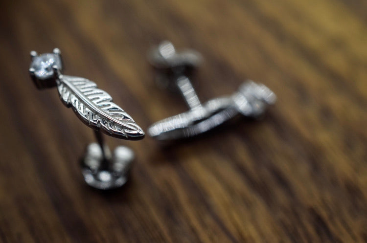 Feather Stud Crystal Gem Earrings