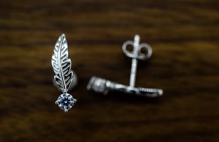 Feather Stud Crystal Gem Earrings