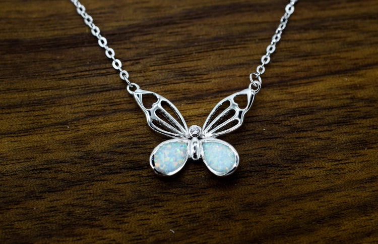 Butterfly Necklace with Baby Blue Gemstone