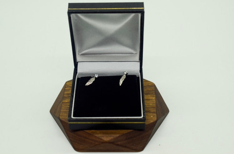 Feather Stud Crystal Gem Earrings